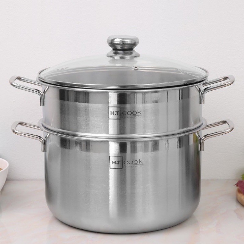 Bộ Nồi Xửng Hấp inox 430 Bếp Từ 1 Đáy Nắp Kính