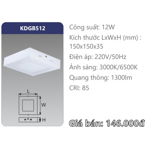 ĐÈN LED PANEL GẮN NỔI VUÔNG 12W (KDGB512)