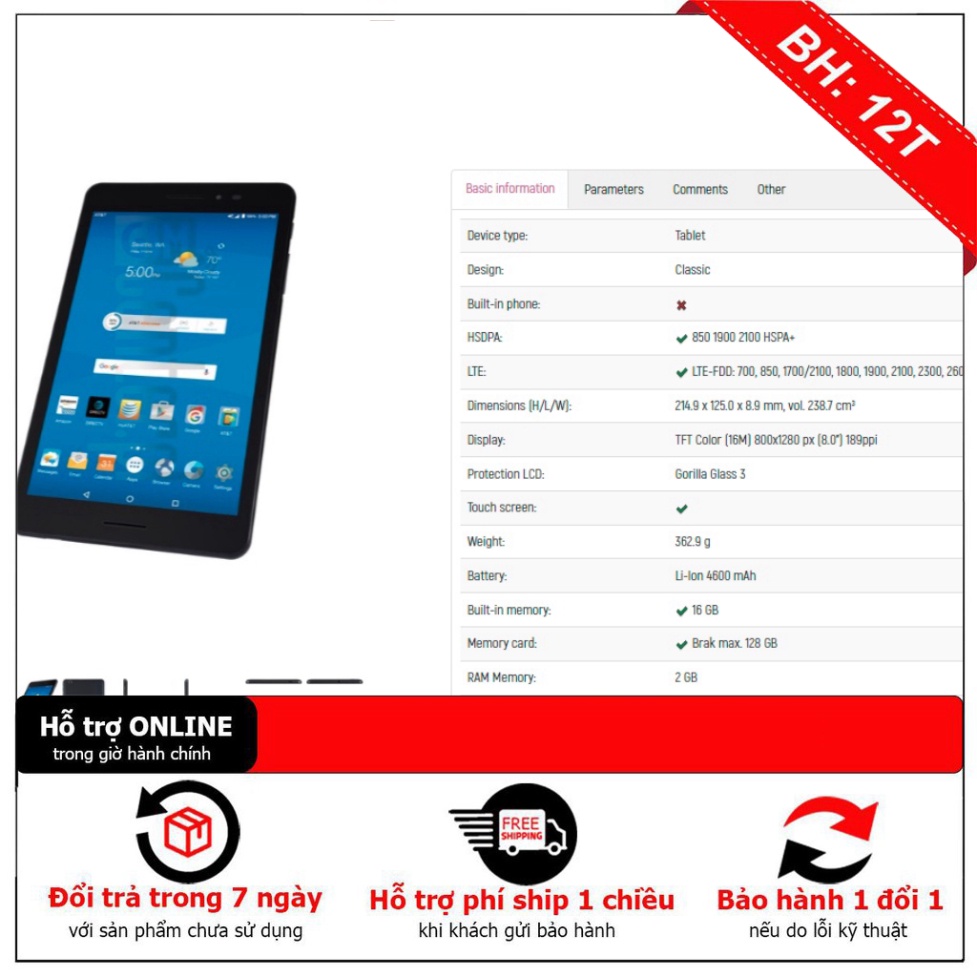 HÓT SALE Máy tính bảng ZTE K88 màn 8 inch ram 2gb+16GB-4G LTE HÓT SALE