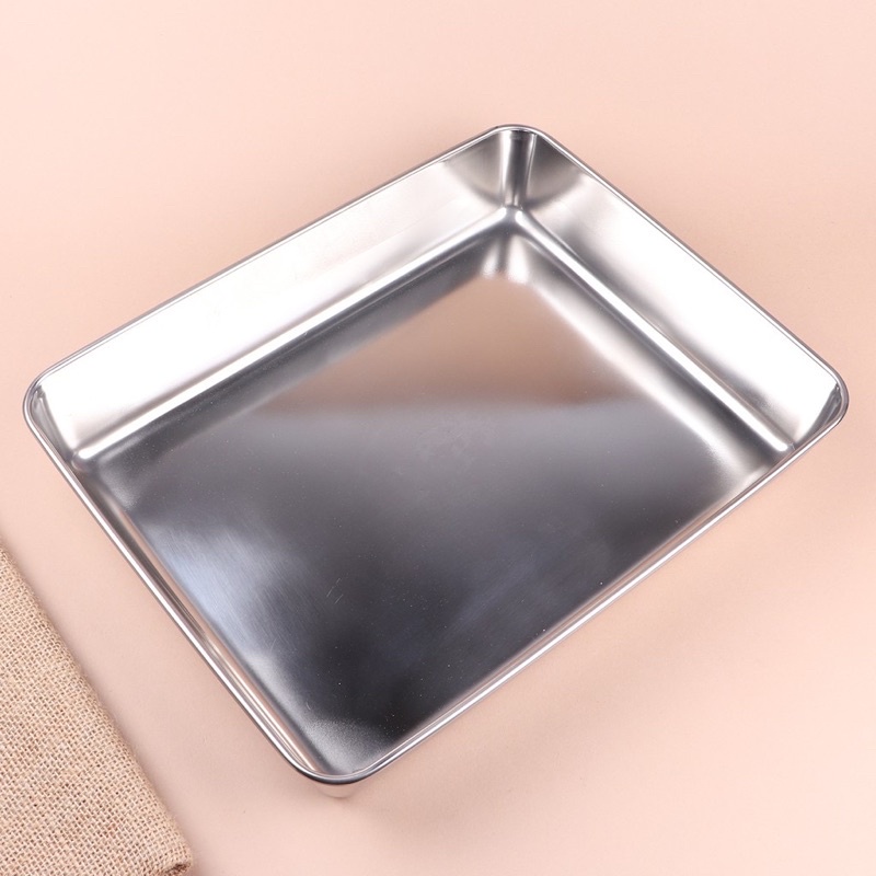 Khay inox hình chữ nhật, khay sâu xịn đựng thức ăn inox 304 - Khay nướng bánh nhiều size  - Hàng Cao Cấp