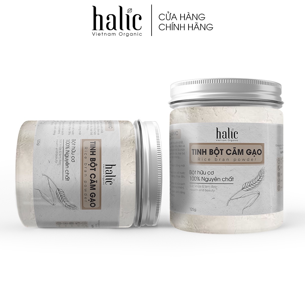 Tinh bột Cám Gạo đắp mặt nạ nguyên chất Halic Organic 125G dưỡng trắng da, tẩy da chết toàn thân hiệu quả