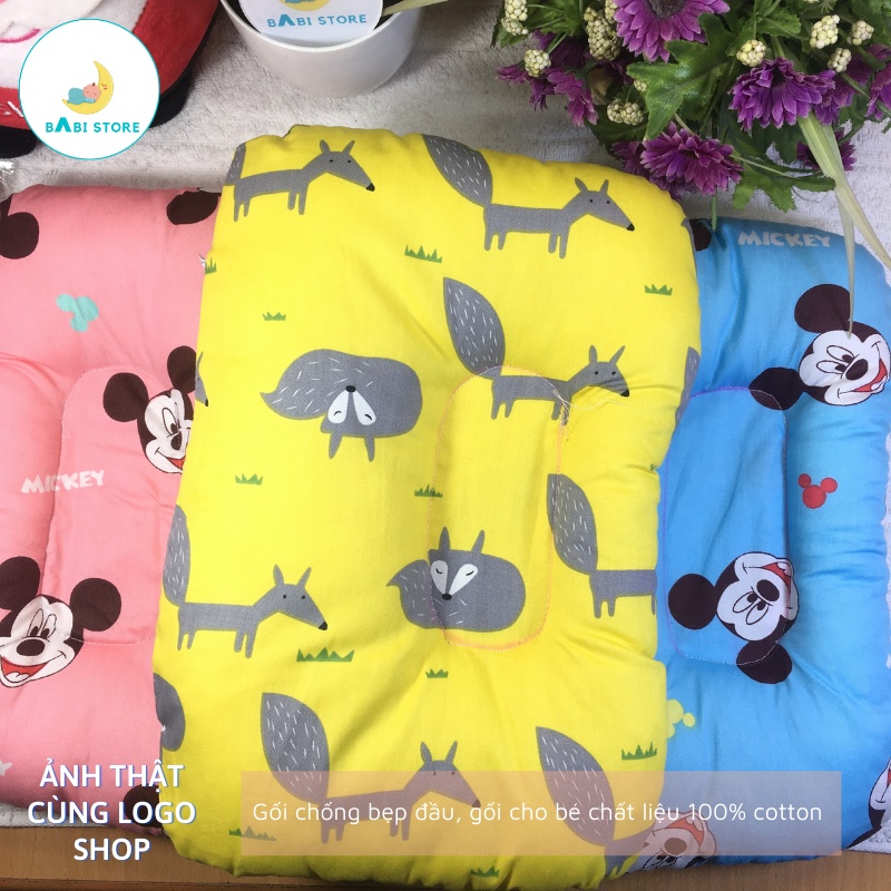 Gối chống bẹp đầu, gối cho bé chất liệu 100% cotton mịn, mát - BabiStore