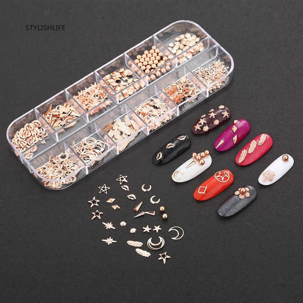 ☆Hộp Phụ Kiện Trang Trí Móng 12 Phong Cách Hình Trăng Sao Biển 3D