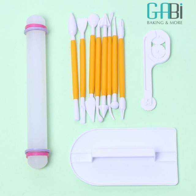 Bộ dụng cụ làm fondant 11 món - Cán lăn bột nhựa đúc