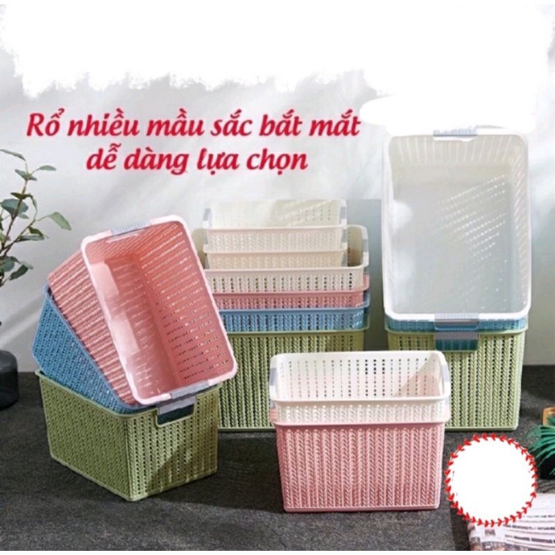 $Gia dụng tiện ích$ Rổ chữ nhật đan cao nhựa giả mây có 2 quai - giỏ đựng mỹ phẩm, quần áo, đồ chơi - giỏ nhựa tiện ích