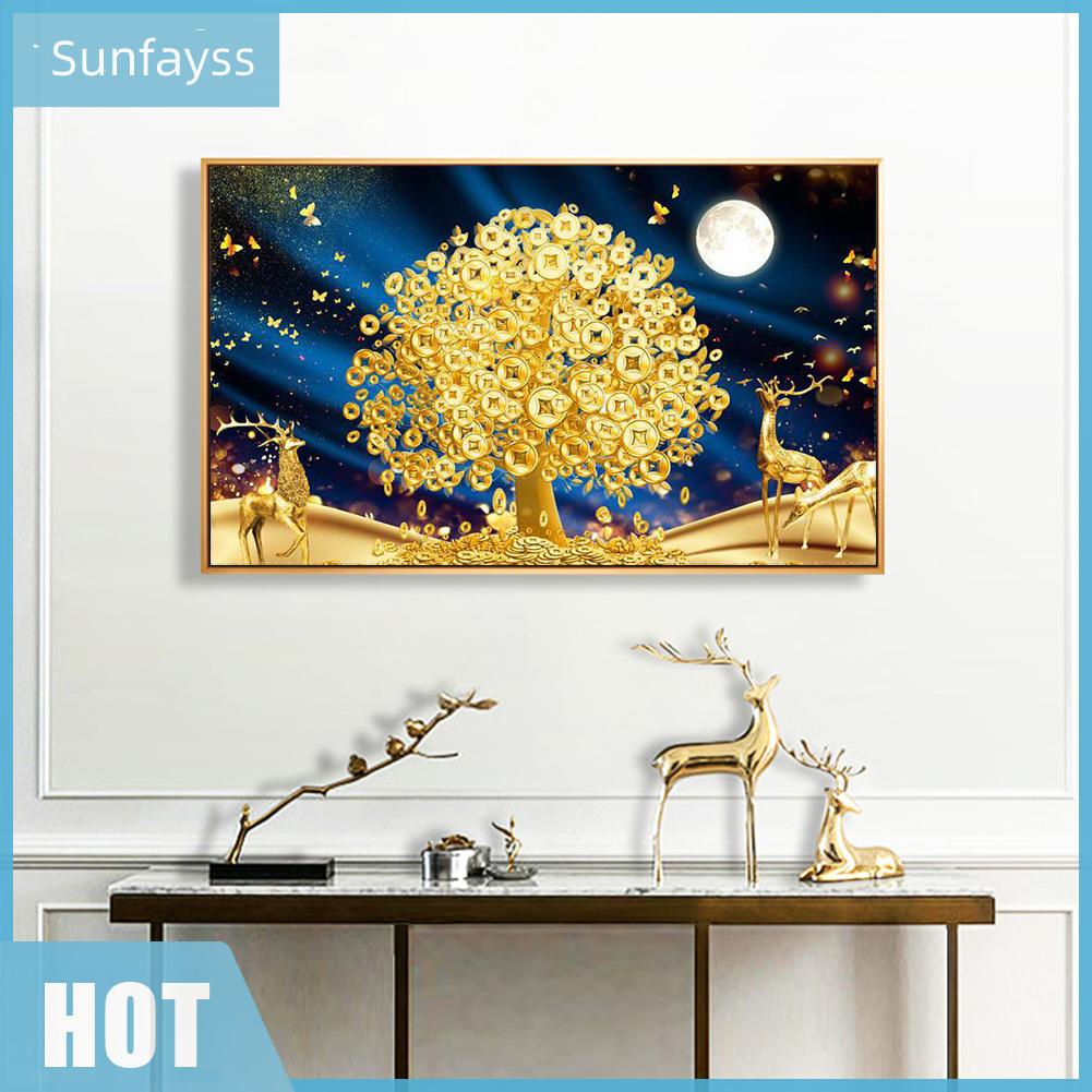 Bộ phụ kiện làm tranh đính đá DIY hình cây đồng tiền 5D dùng cho trang trí