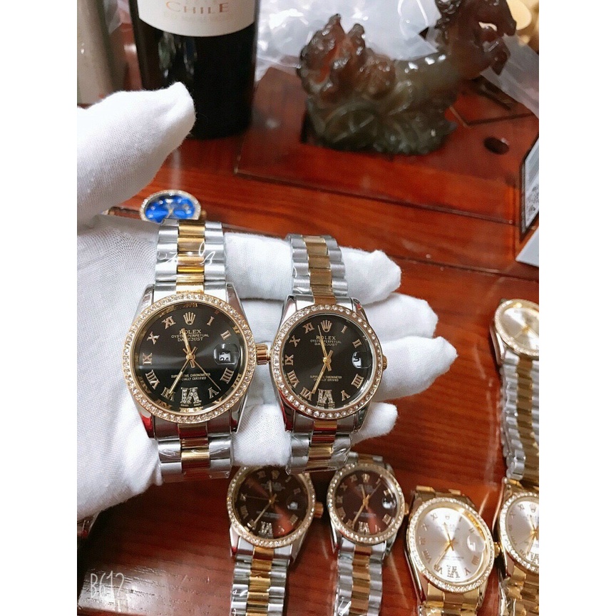 Đồng hồ thời trang nữ Rolex đeo tay dây thép không gỉ đính đá sang trọng dây kim loại mạ vàng chống nước chống xước | BigBuy360 - bigbuy360.vn