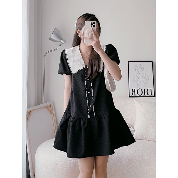 [NEW]VÁY XỐP ĐUÔI CÁ PHỐI CỔ TRẮNG HOÀ MINZY SIÊU XINH
