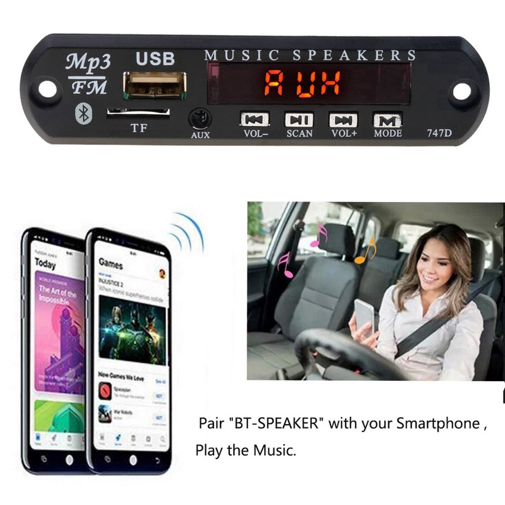 Máy nghe nhạc Mp3 Radio WMA kết nối Bluetooth hỗ trợ USB TF FM AUX 5-12V loa bluetooth