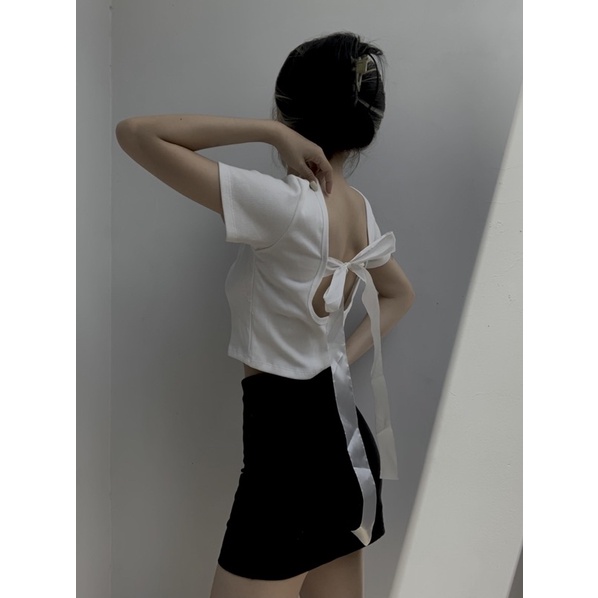 [HÌNH THẬT] Croptop thắt nơ sau lưng năng động A03
