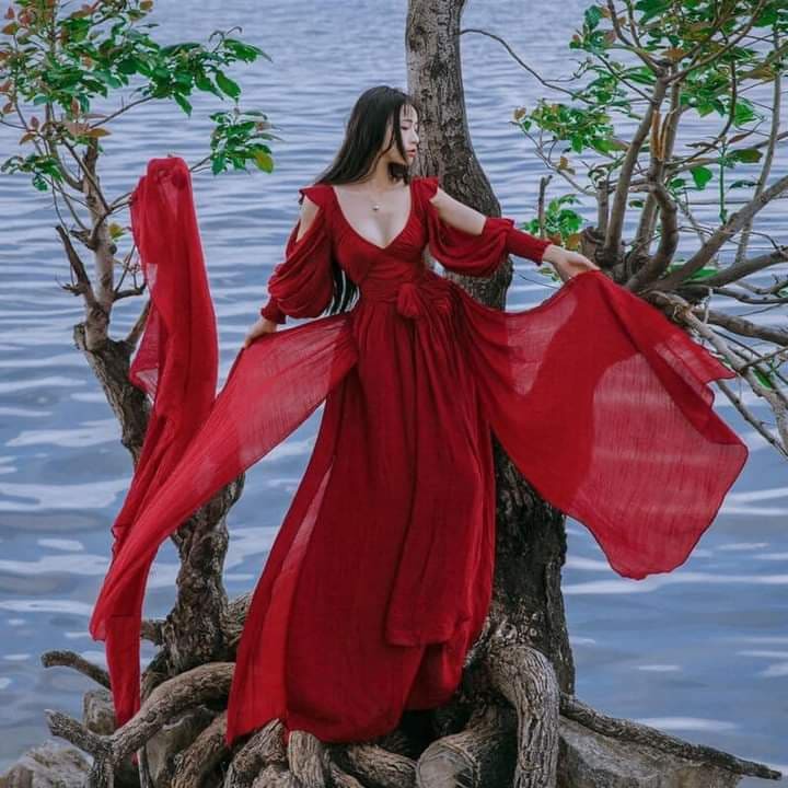 Xả Lỗ Váy Đỏ Boho Vintge Hàng Chuẩn ( có sẵn )