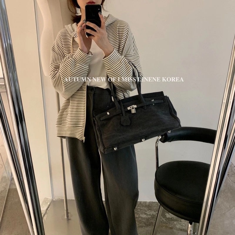 Áo khoác tay dài có nón kẻ sọc thời trang cho nữ