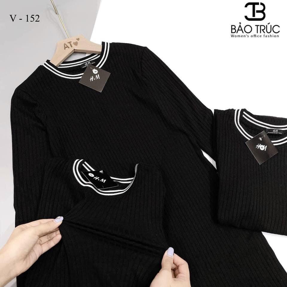 Đầm body len tăm dài tay cổ phối viền -ảnh thật -video | BigBuy360 - bigbuy360.vn