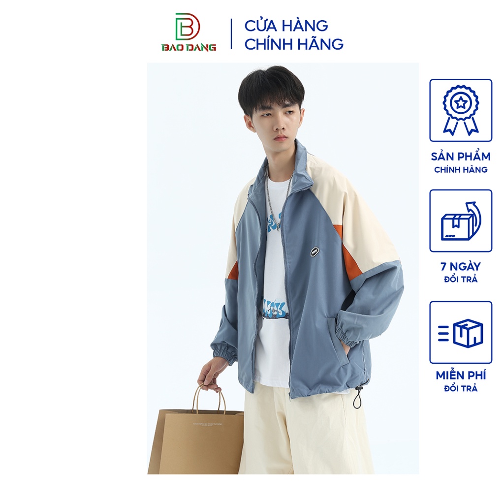 Áo khoác gió unisex cổ đứng vải dù 2 lớp phối màu độc lạ họa tiết chữ AGGSRMAN cản gió,chống nắng BẢO ĐĂNG