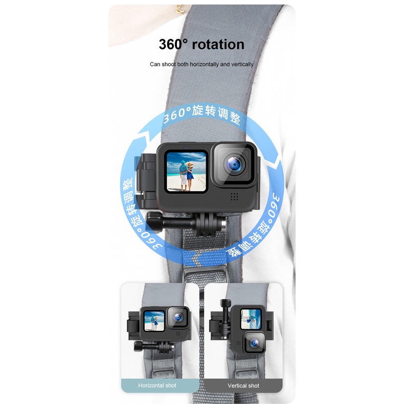 Kẹp Gắn Ba Lô Xoay 360 Độ Cho gopro hero 10 9 8 7 6 5 4 3 insta360 one r Sjcam Eken Điện Thoại