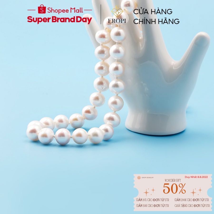 Chuỗi ngọc trai Freshwater tròn 8-10mm 14k màu trắng