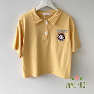 Áo thun croptop nữ polo in hình bạch tuyết siêu xinh