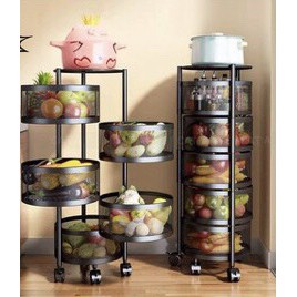 Kệ Để Đồ 3,4,5 Tầng Có Bánh Xe Đựng Rau Củ Đồ Nhà Bếp Thiết Kế Tròn Xoay Đa Năng