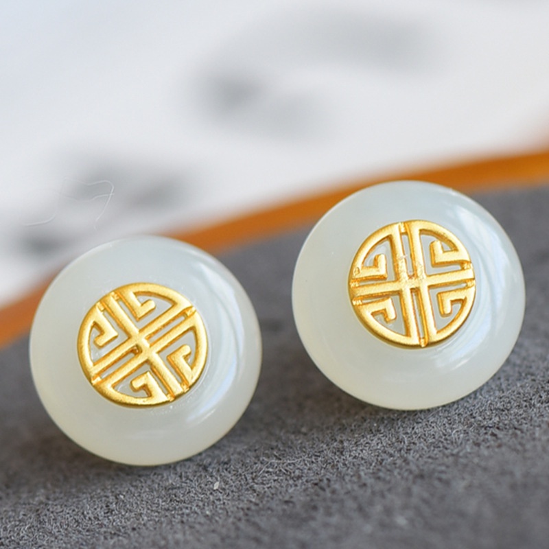 Khuyên tai mạ bạc 925 đính đá ngọc bích nhân tạo thời trang