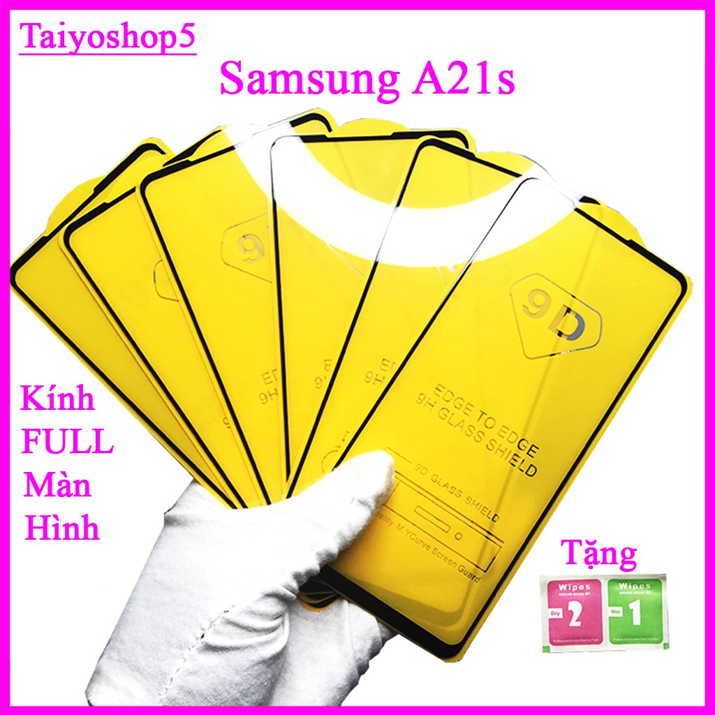 &quot;Kính cường lực Samsung A21s &quot;  Full màn hình, Ảnh thực shop tự chụp, tặng kèm bộ giấy lau kính TimShop