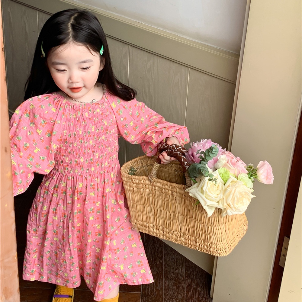 Korean children's clothing Korean children's clothing 2022 autumn girls' dress  cartoon ox tendon long sleeve princess