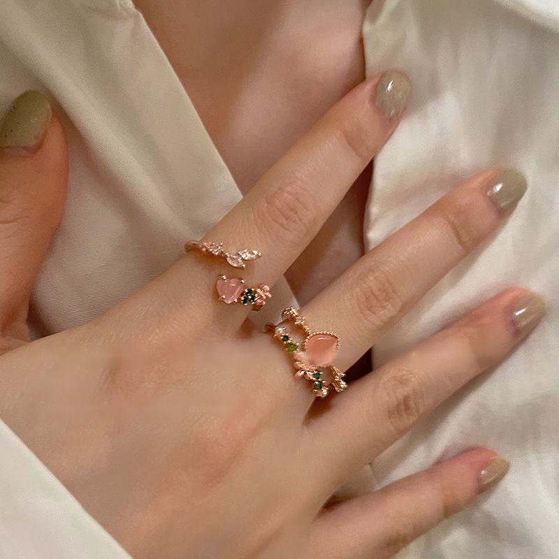 Nhẫn MANYUE dạng hở điều chỉnh được mặt trái tim đính đá zircon nhân tạo thời trang Hàn Quốc