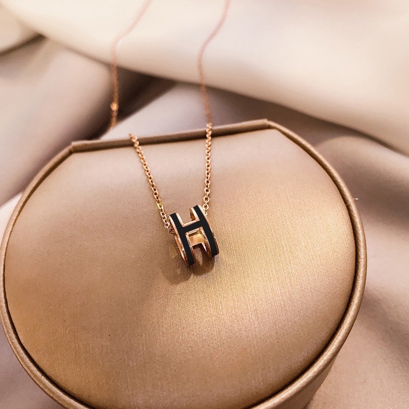 Set vòng cổ + khuyên tai chữ H, vòng cổ titan cao cấp, khuyên tai hàng hot girl thời trang, dây chuyền nữ thương hiệu