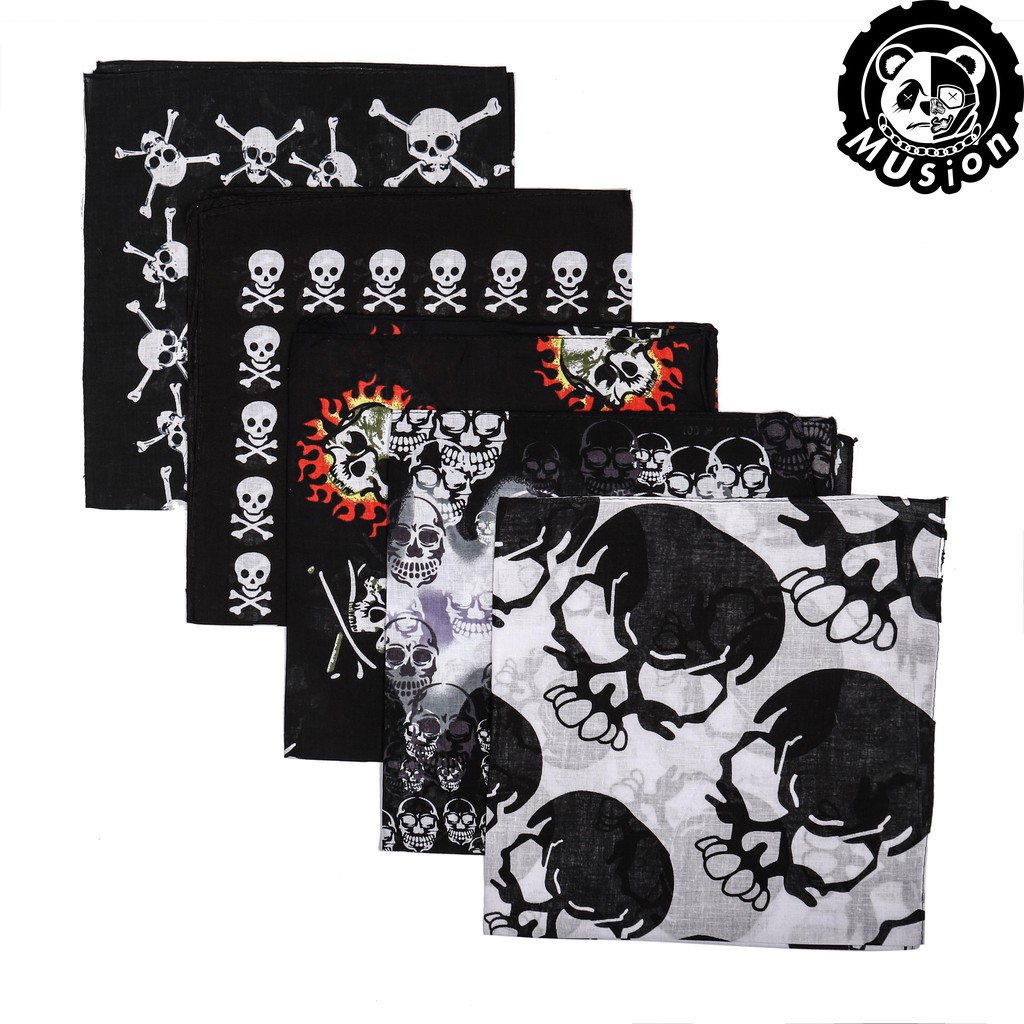 Khăn bandana hình đầu lâu phong cách cá tính 100% cotton kích thước 55cm X 55cm