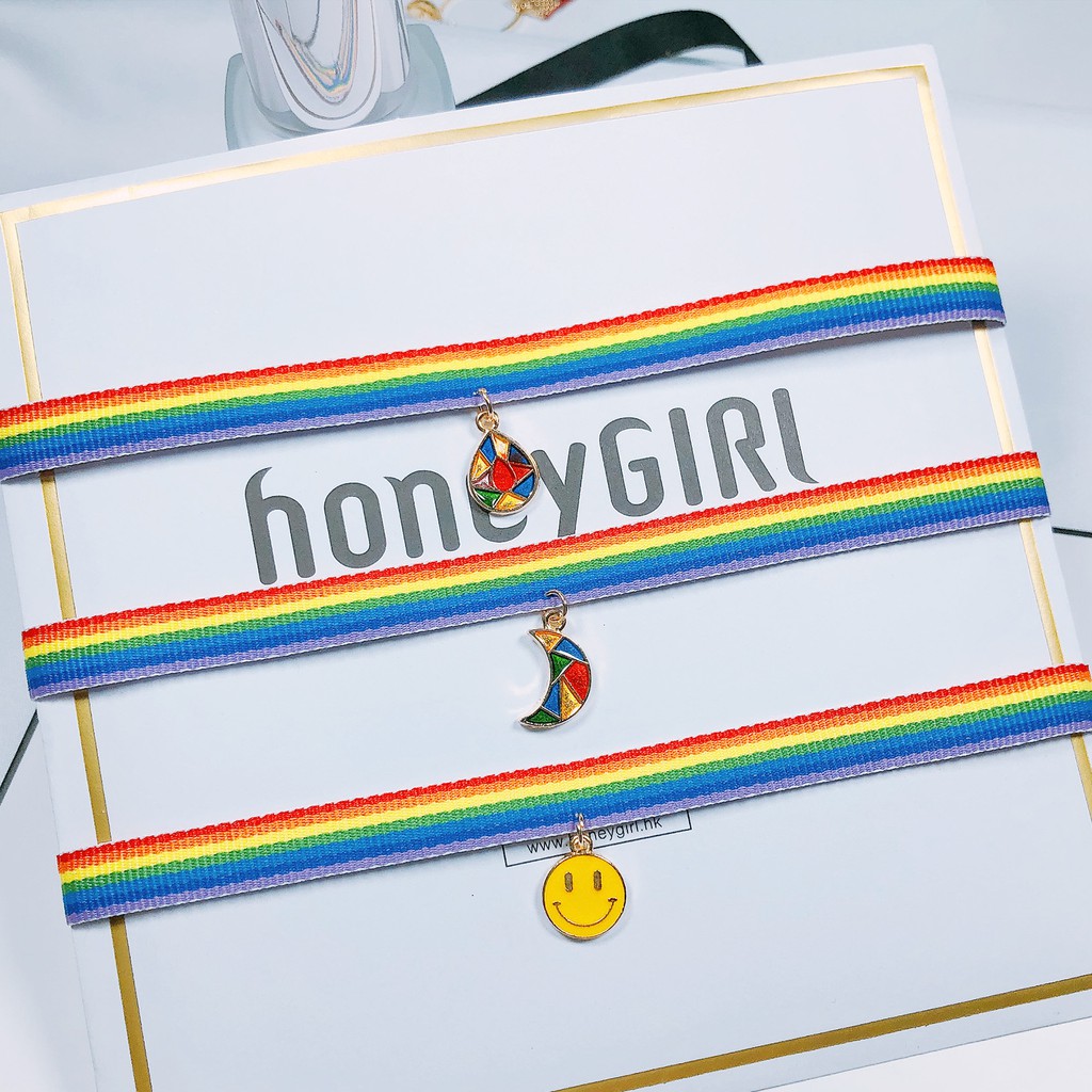 [Mã FAJGT8 giảm 15% đơn 99K] Vòng Tay Cầu Vồng Kiêm Choker Kèm Charm Mặt Trăng Mặt Cười Unisex Cá Tính | BigBuy360 - bigbuy360.vn