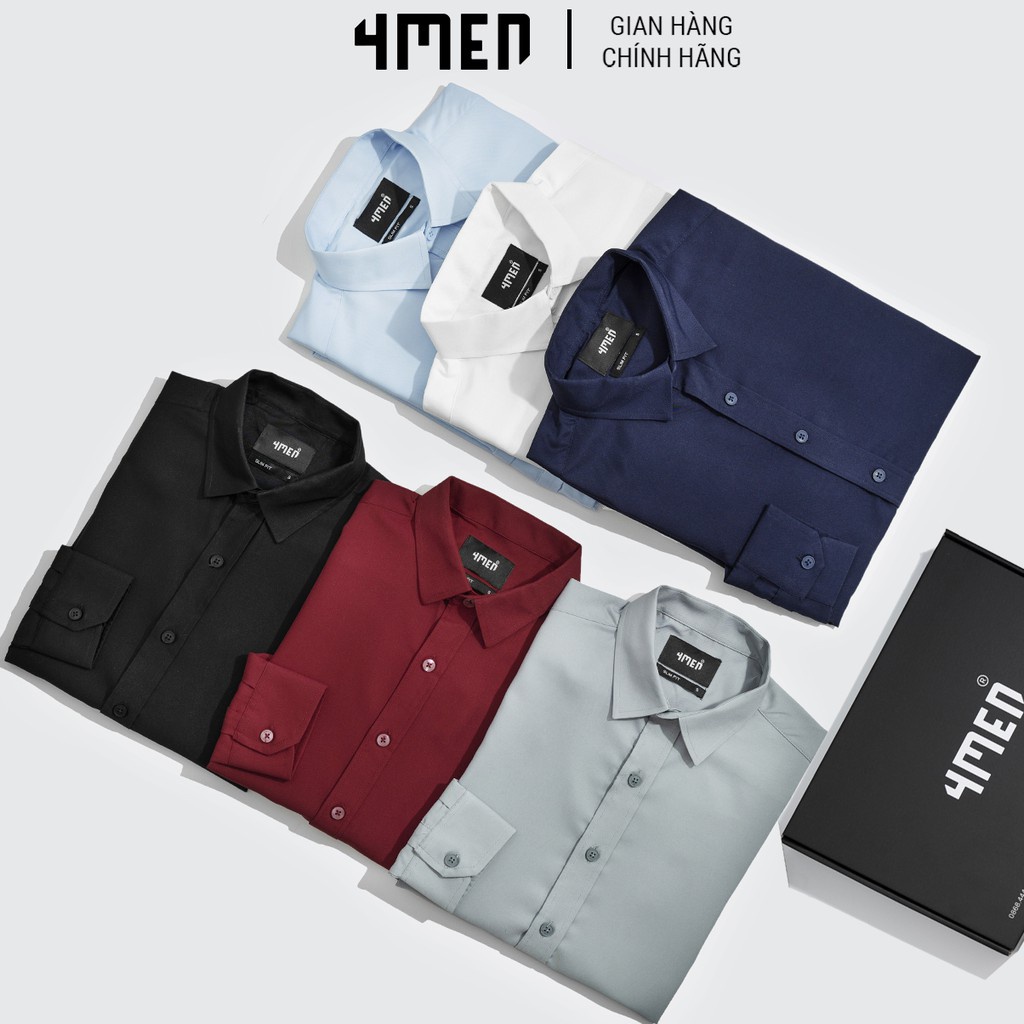 Áo sơ mi nam lụa chống nhăn cao cấp 4MEN SM061 dài tay, form slimfit, trơn 6 màu thanh lịch, hiện đại - Hàng mới về