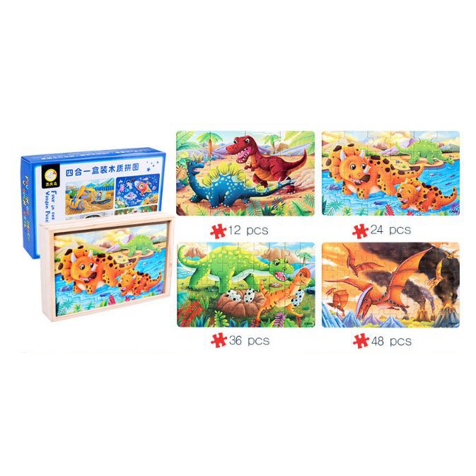 Đồ chơi trí tuệ gỗ an toàn cho trẻ,bộ ghép hình puzzle tổng hợp gồm 4 tranh gỗ tương ứng 12-24-36-48 mảnh,hàng đẹp