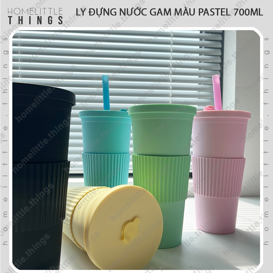 Ly nhựa đựng nước gam màu pastel có kèm ống hút trân châu 700ml