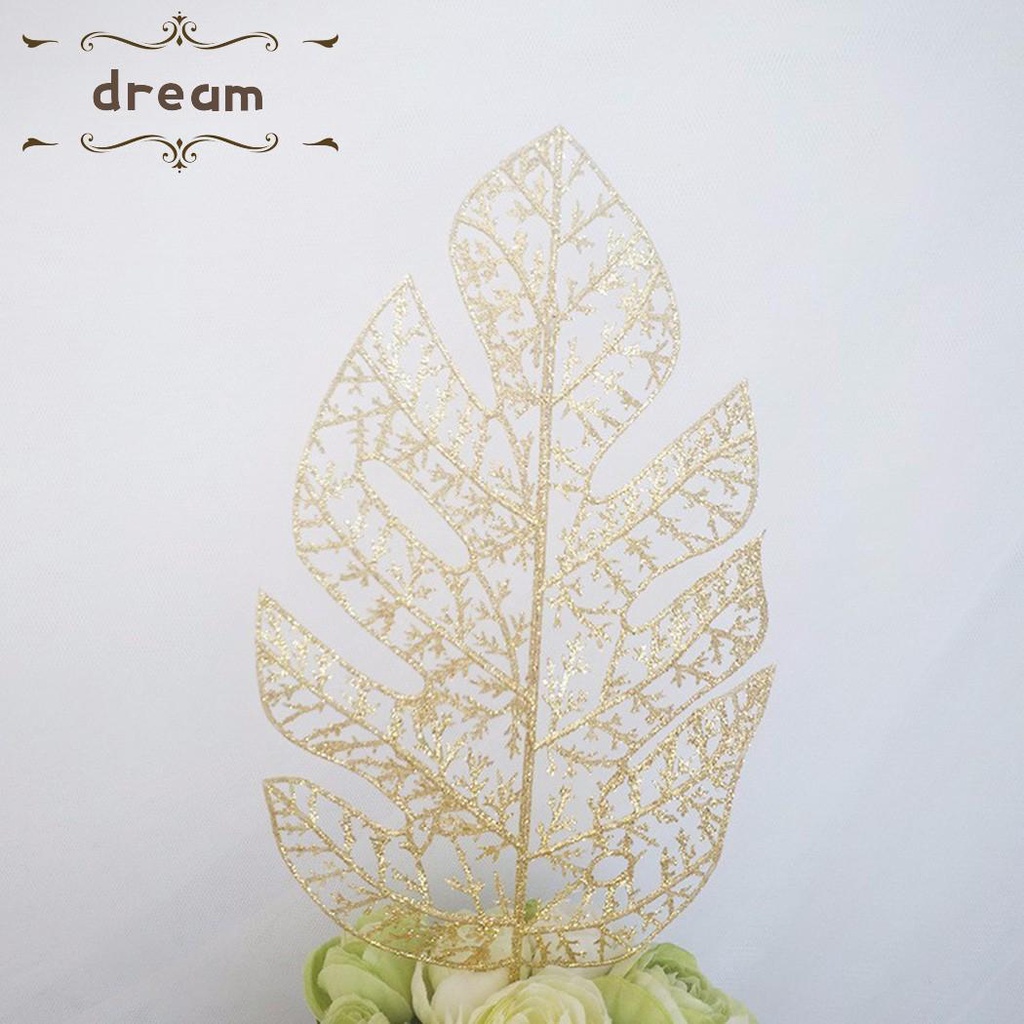 【DREAMLIFE】Gold/Silver Glitter Artificial Hollow Flower Leaf Christmas Tree Ornament-Decor