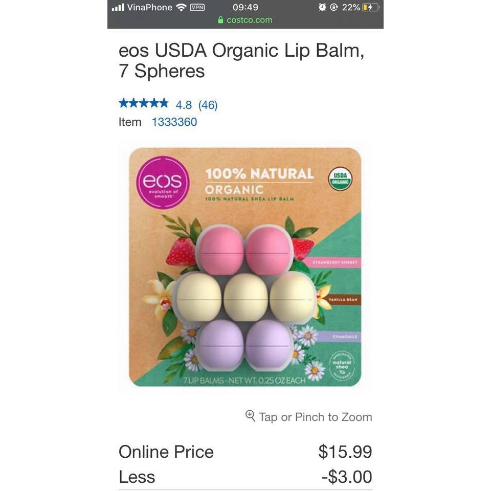 Son EOS 100% organic - Son Mỹ - Loại Trứng - Thỏi