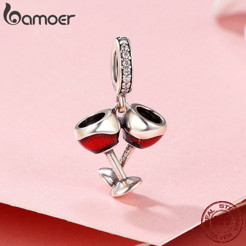 Mặt Làm Vòng Tay Bamoer SCC478 Bằng Bạc 925 Hình Cặp Ly Uống Rượu Thời Trang