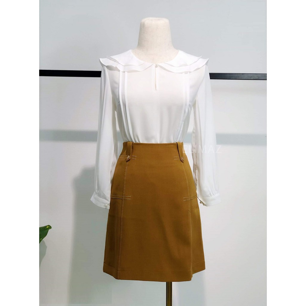 Siêu đẹp. Áo Sơ Mi Nữ Công Sở Kiểu Tay dài cổ bèo 2 lá, vải tơ nhung cao cấp mềm mịn mát êm | BigBuy360 - bigbuy360.vn