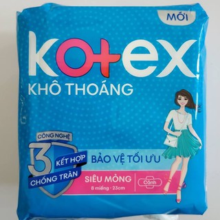 BVS Kotex khô thoáng siêu mỏng cánh 23cm, gói 8 miếng
