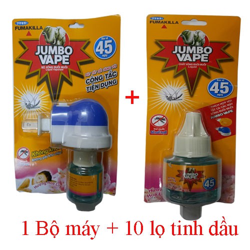 Combo 1 Máy và 10 Lọ xông tinh dầu đuổi muỗi Jumbo Vape 34ml