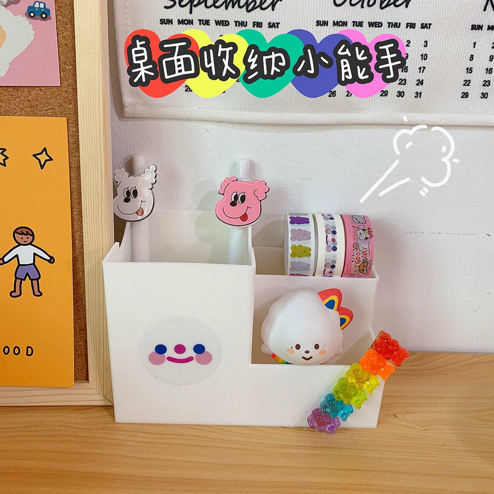 Kệ cắm bút trắng trơn tự trang trí mẫu nhỏ (ảnh minh họa đã dán sticker)