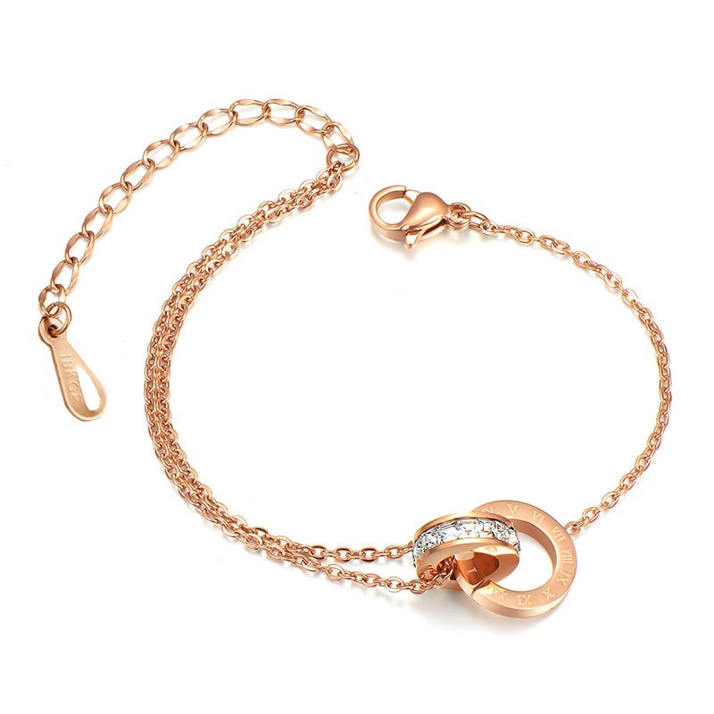 Lắc chân titan không đen không rỉ đính zircon nối nhau