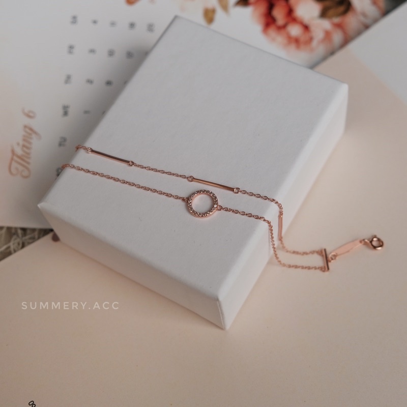 Vòng tay bạc 925 SUMMERY mặt tròn dây đôi 2 tầng lắc tay S925 mạ vàng hồng