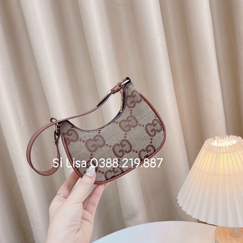 Túi Kẹp Nách Túi Đeo Vai Vải Phối Chữ Màu Nâu Cho Bé Yêu Size Mini