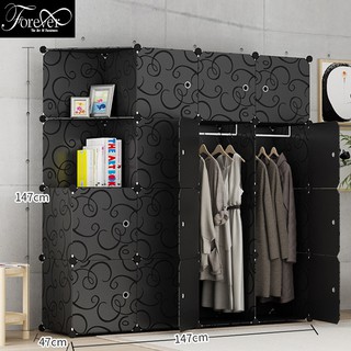 Tủ nhựa ghép đựng quần áo 16 ô (2 ô xéo) full màu đen vân 147*147*47cm - Nội Thất Nghệ Thuật Forever