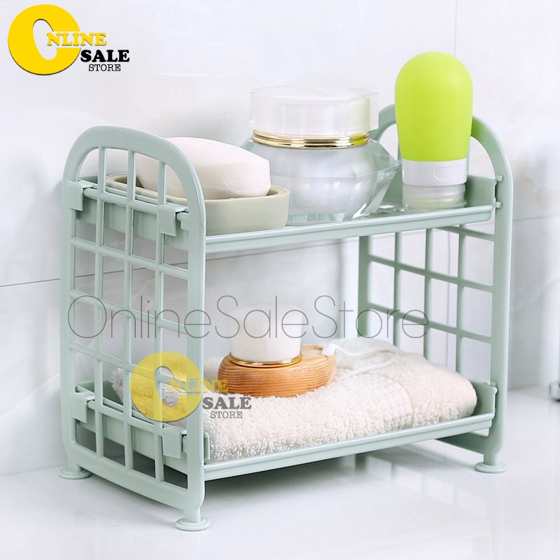Kệ nhựa mini 2 tầng đựng mỹ phẩm khay nhựa để đồ trang điểm nhỏ gọn giá rẻ Kích thước Size 21*14*21cm- Kệ đa năng mini