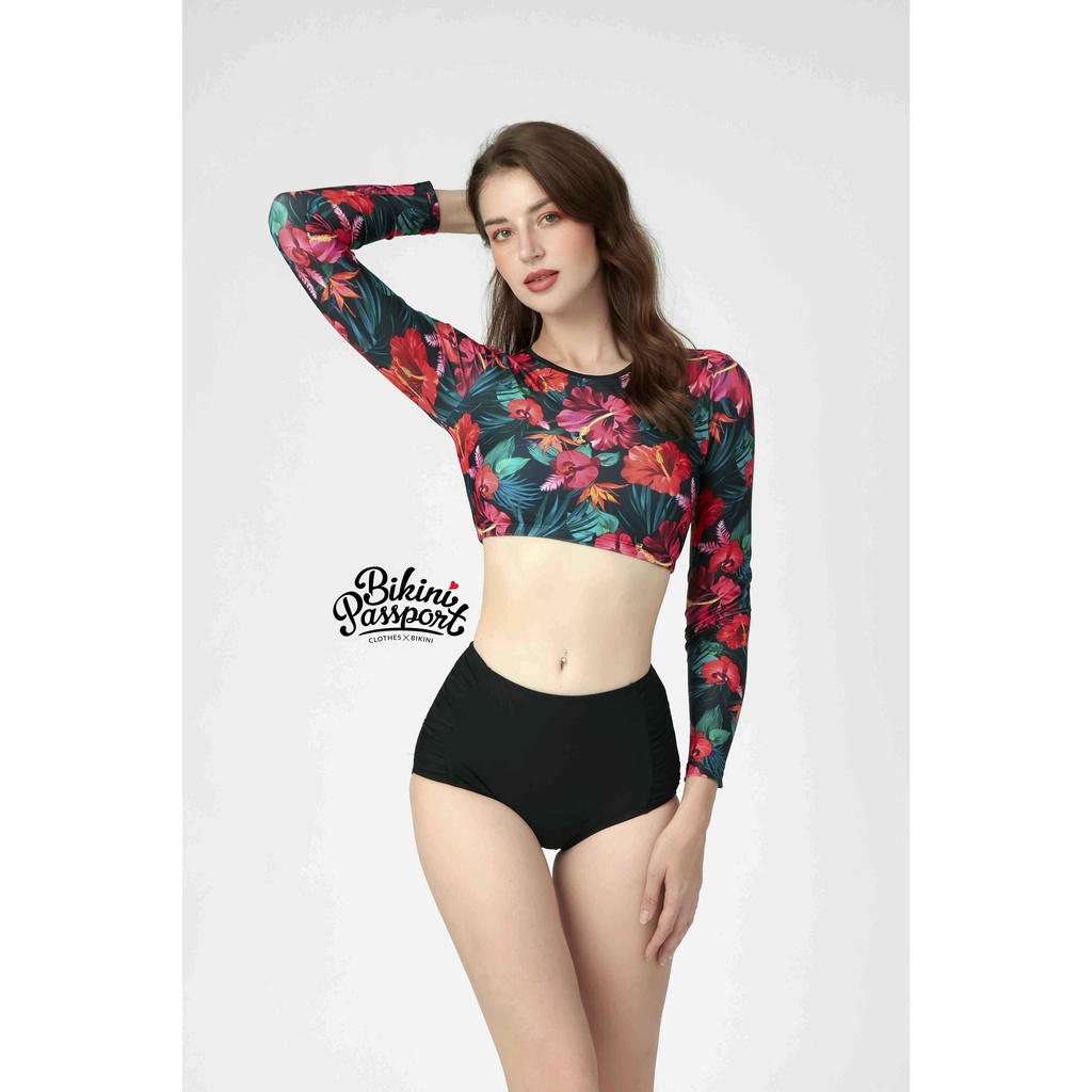 Áo bơi Nữ BIKINI PASSPORT kiểu dáng tay dài, dây lưng- màu Đỏ - BS168_RD