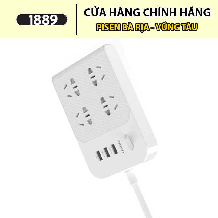 Ổ Cắm Điện Đa Năng Pisen Power Socket BH-43 Dán Trên Nhiều Bề Mặt (4xAC + 3xUSB) - Tính Năng Chống Giật Điện An Toàn