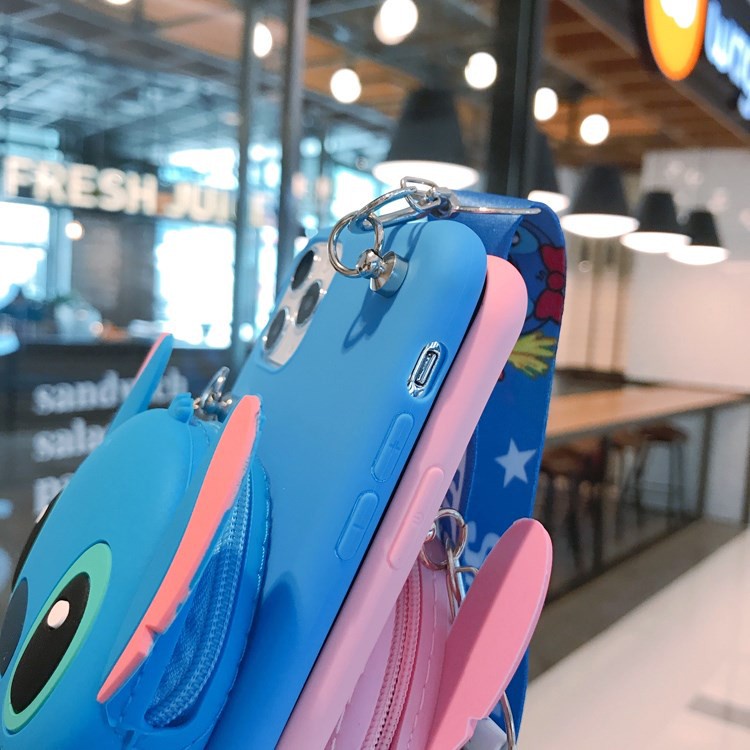 Ốp Điện Thoại Dạng Ví Hình Stitch 3d + Dây Đeo Cho IPhone 13 12 11 Pro Max 6 6s 7 8 Plus Xr Xs Max