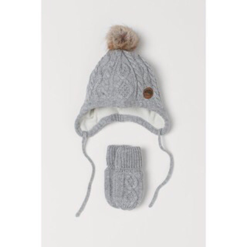 Set mũ găng len lót nỉ H&M sz 0-4y