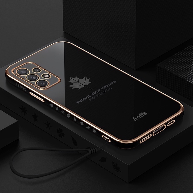 Ốp Điện Thoại Hình Vuông Họa Tiết Lá Phong Sang Trọng Kèm Dây Đeo Cho Samsung A13 A23 A33 A53 A73 4G 5G A13