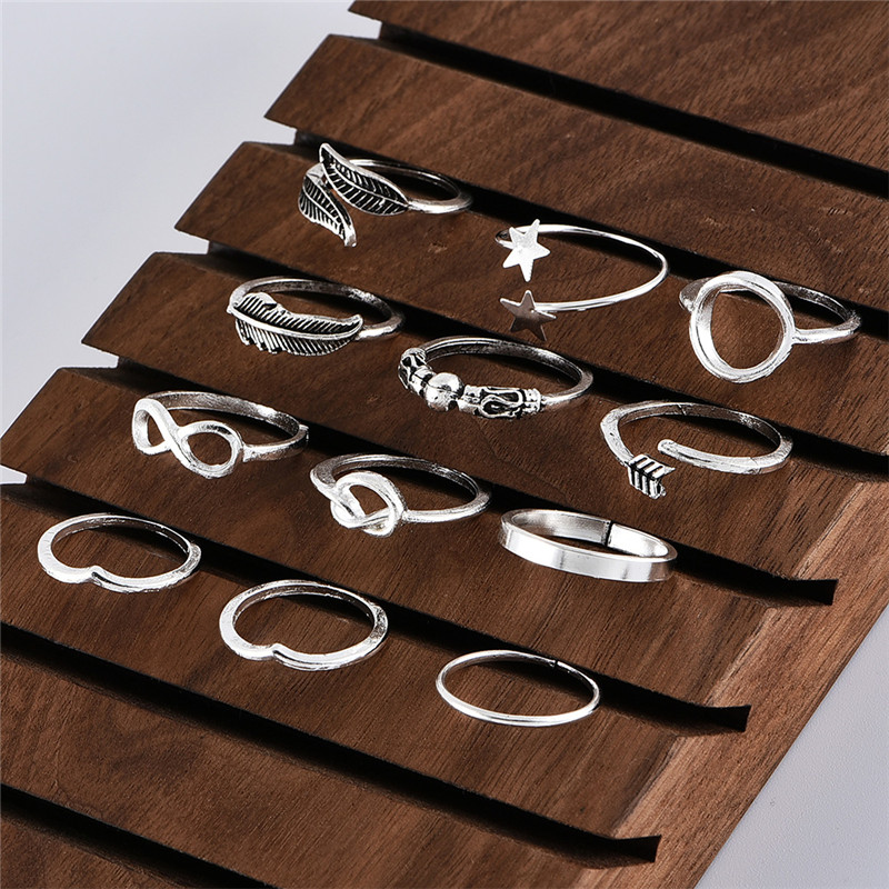 Set 12 nhẫn bạc nhiều kiểu dáng màu sắc độc đáo